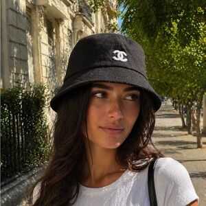 Chanel Reversible Black and Pink Plaid inside Bucket Hat